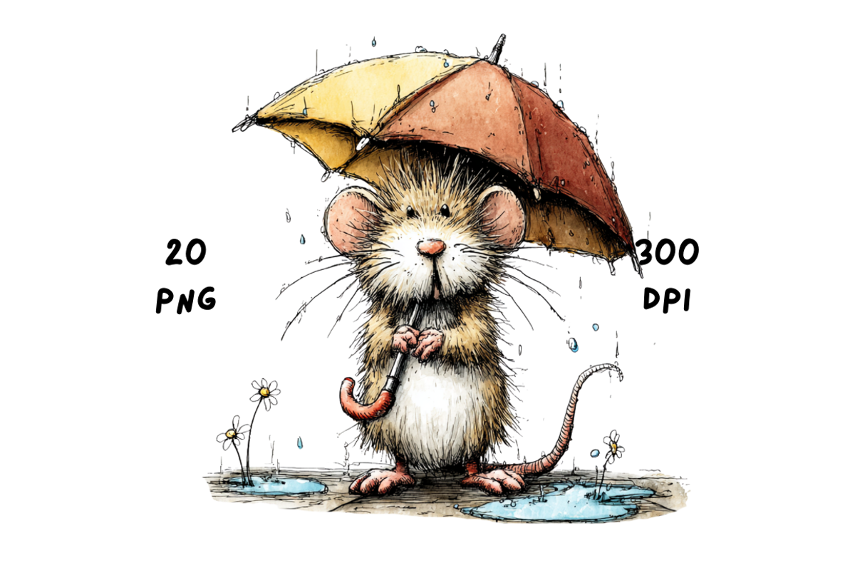 Whimsical Spring Rainy Mouse, an Animal Illustration by GiraffeCreative (Photo 12 of 20)