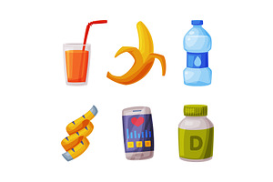 Healthy Lifestyle Objects with Food, a Food Illustration by TopVectors