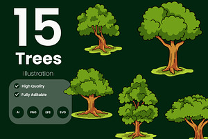 Set of Green Tree Illustration, an Illustration by baii09