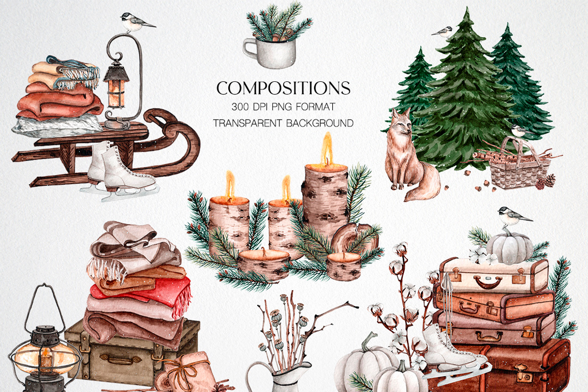 Cozy Winter watercolor collection, an Animal Illustration by CrystalinaShop (Photo 3 of 4)