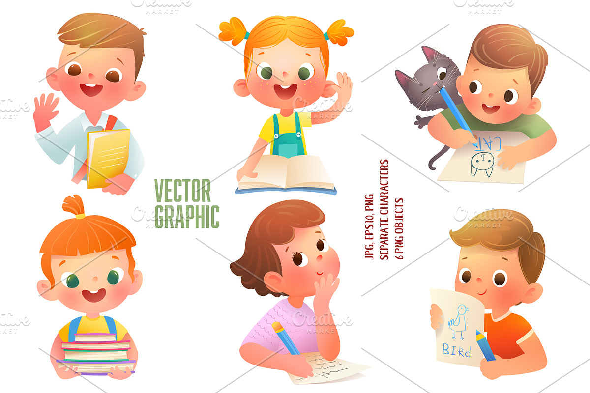 School Children Writing and Reading, an Education Illustration by Popmarleo Shop