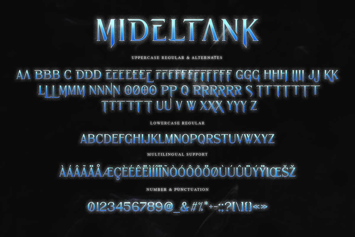 MIDELTANK | Movie & Game Font, a Blackletter Font by Madhaline Studio (Photo 14 of 14)