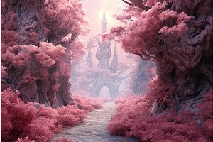 Whimsical Pink Forest. Generate Ai