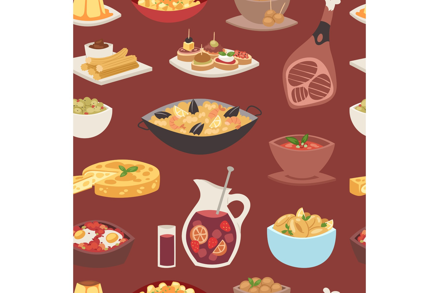 Spain cuisine vector food cookery traditional dish recipe spanish snack ...