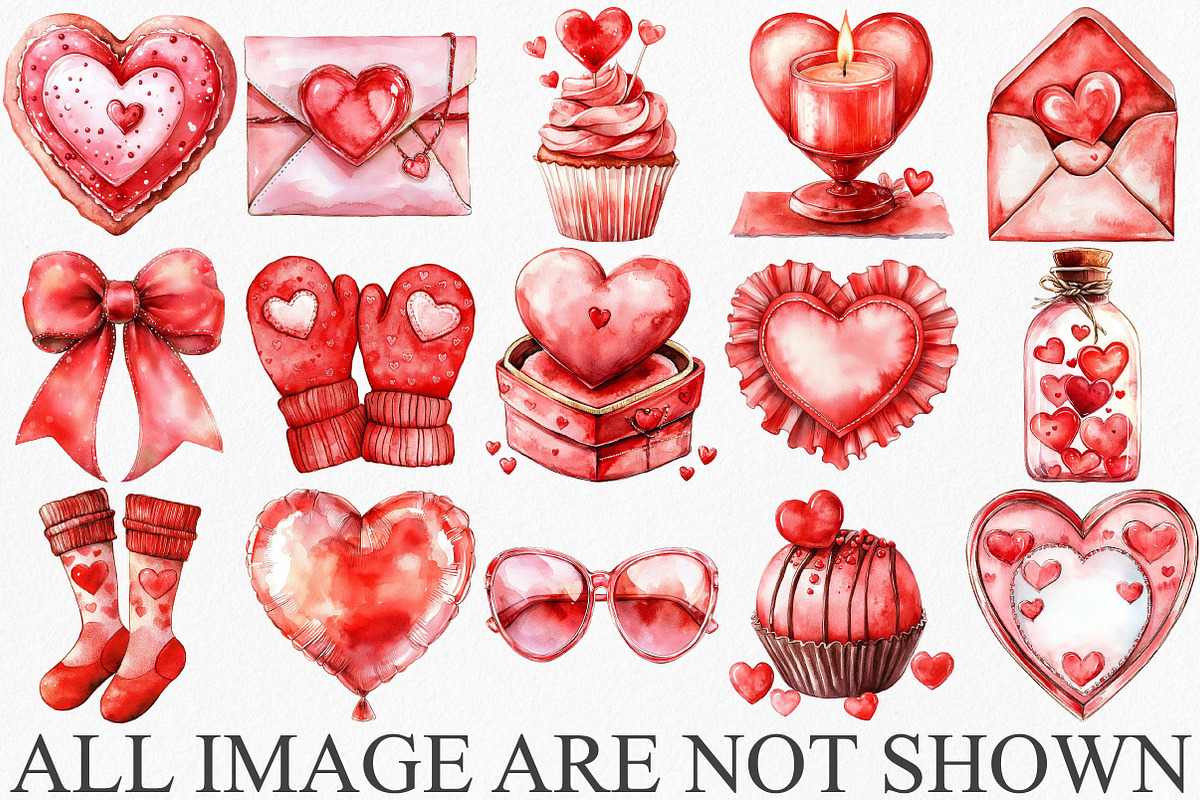Watercolor Valentine's Day Clipart, an Illustration by Canvas Craft (Photo 3 of 6)