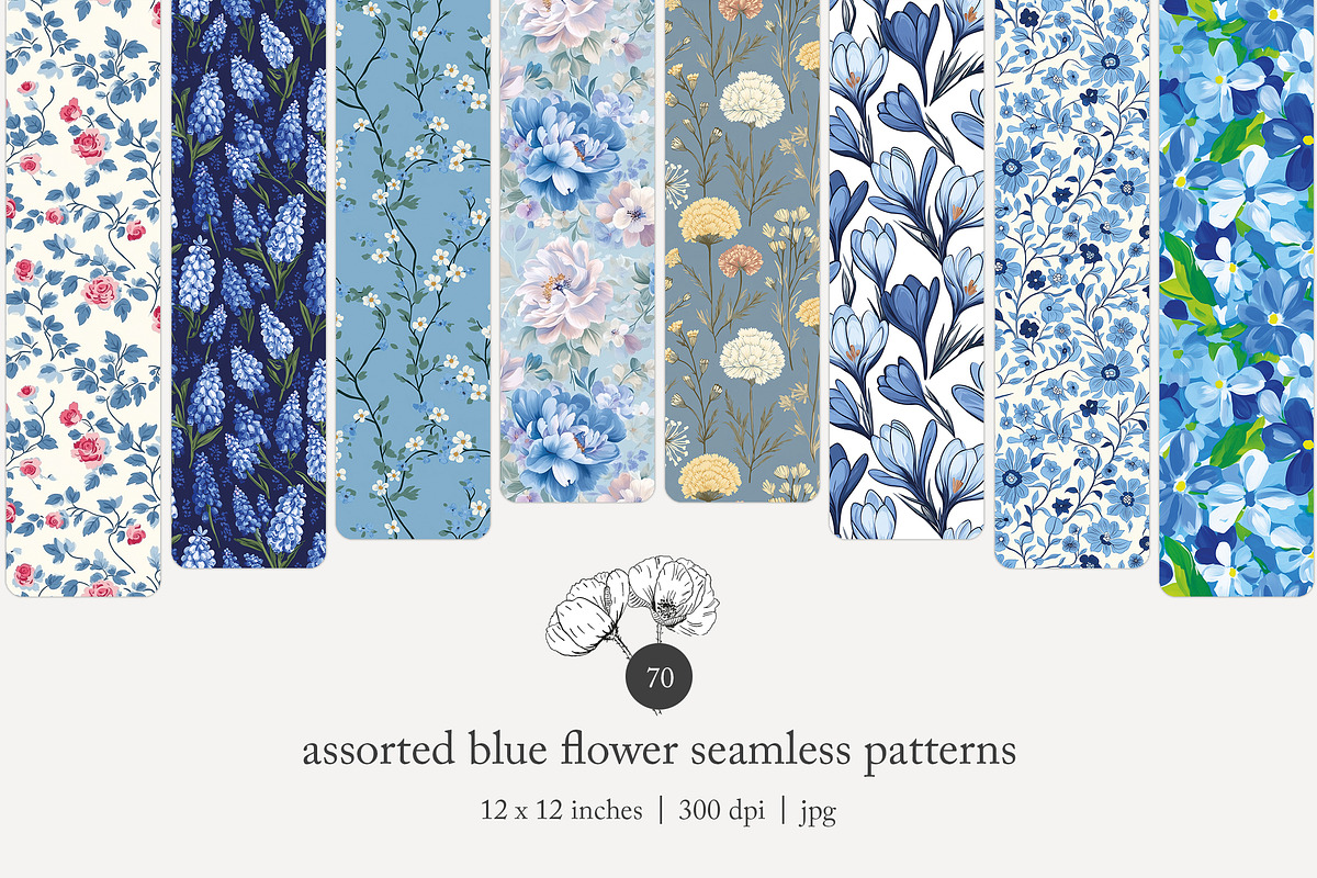 70 blue flower seamless pattern, a Pattern Graphic by Poppy Lane Studio (Photo 1 of 10)