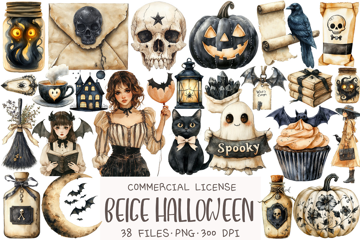 Beige & Black Halloween Clipart, an Illustration by OK Design (Photo 1 of 5)