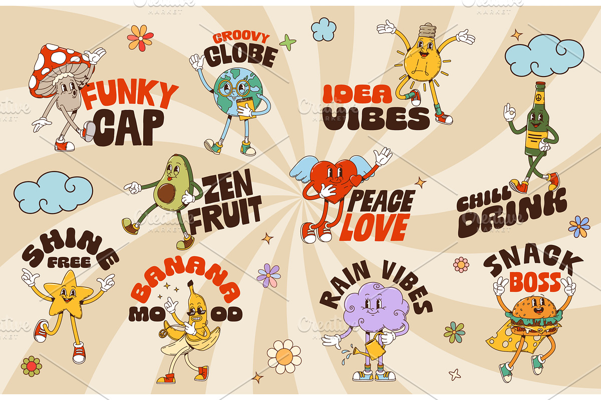 Vintage Y2K groovy characters, an Object Illustration by Buch&Bee