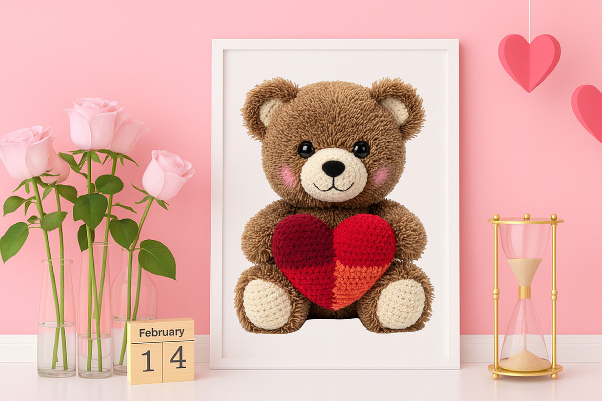 Faux Yarn Valentine Teddy Bear PNG, an Illustration by Canvas Craft (Photo 3 of 7)