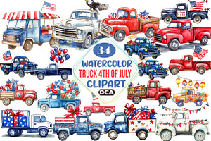 watercolor Truck 4th of july, an Illustration by DreamCafeArt