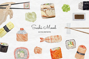 Watercolor Sushi Rolls Clipart, a Food Illustration by Art and Funny