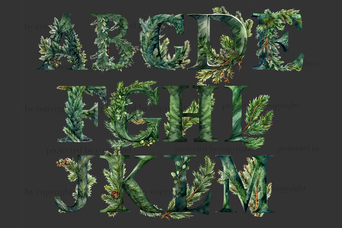 Spruce Branch Alphabet, a Decorative Illustration by GlamArtZhanna (Photo 4 of 7)
