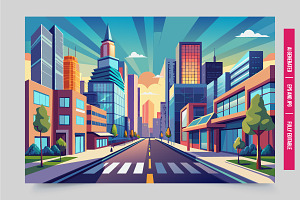Cartoon city road sunset, an Illustration by Tanuart
