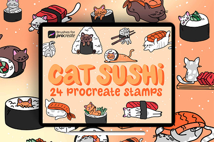 24 procreate cat sushi stamp brushes