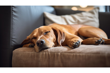 Large Brown Dog Lounging on a Couch, an Animal Photo by CREATIVEDEF