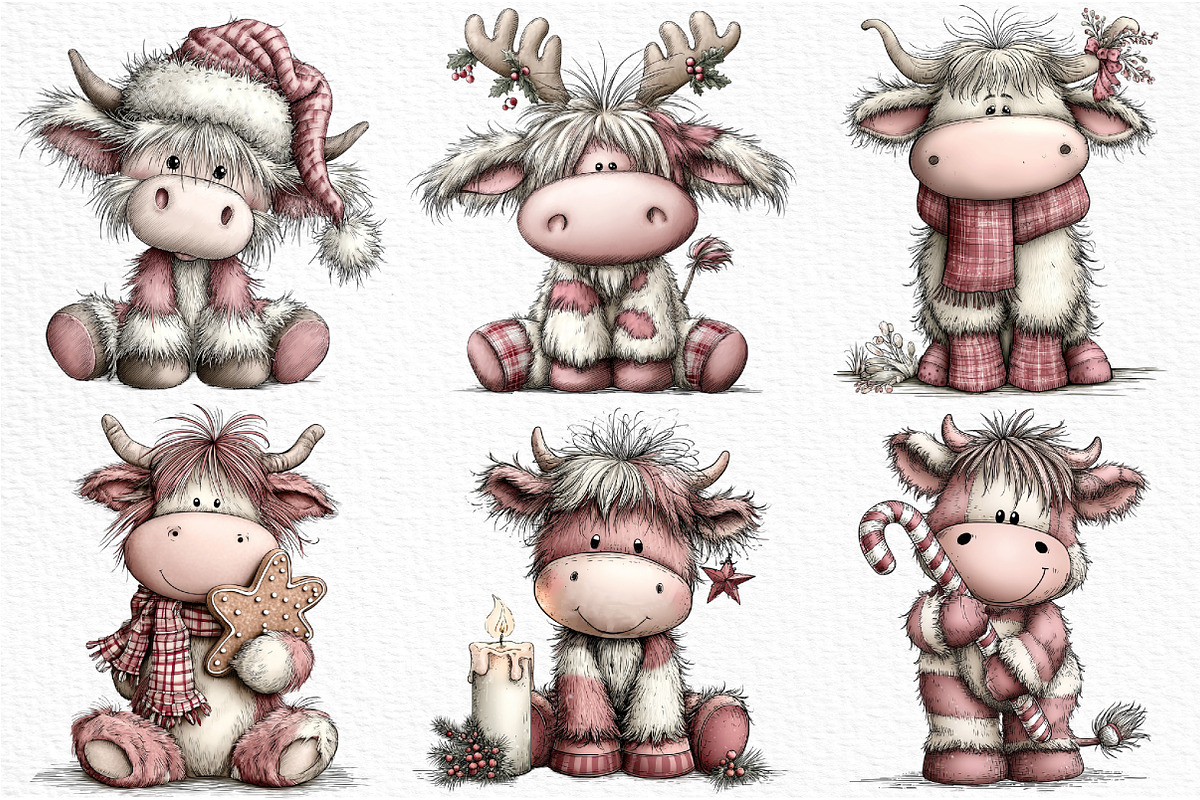 Christmas Highland Cow Clipart, an Illustration by Craft Nest (Photo 3 of 6)