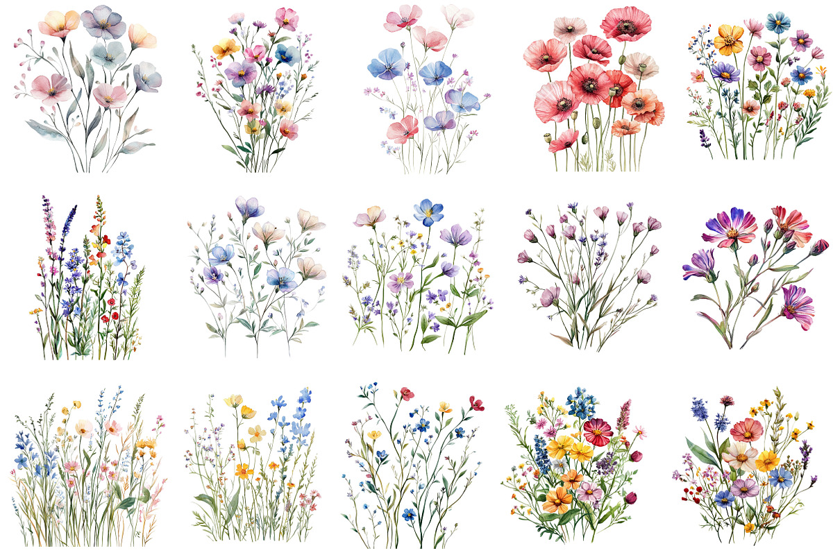 Watercolor Wildflower Clipart, an Illustration by OK Design (Photo 3 of 6)