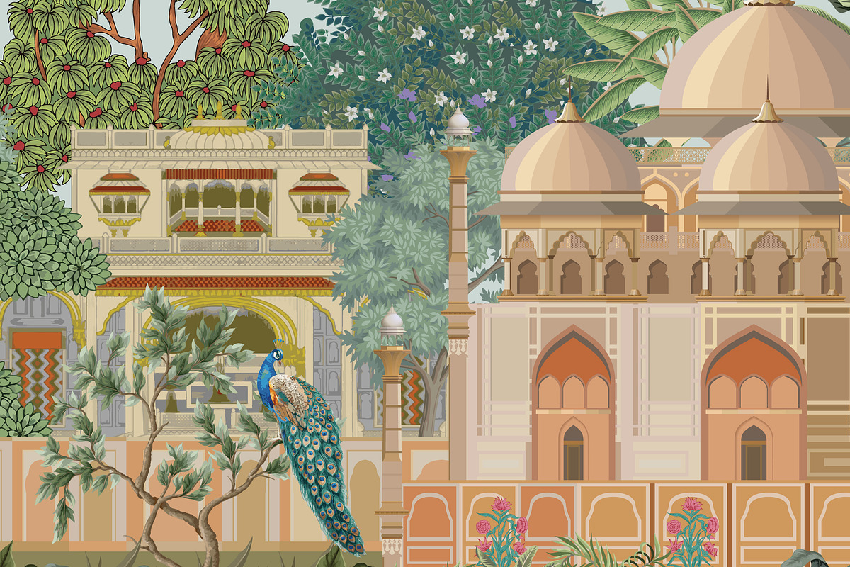 Mughal Garden Elephant Mural, a Decorative Illustration by Mughal Wallpaper (Photo 3 of 4)