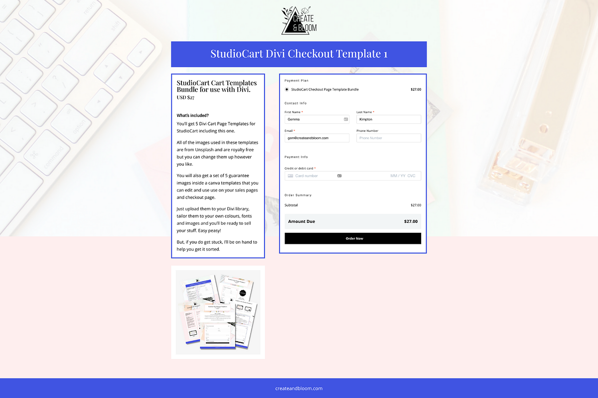 Divi StudioCart Checkout Templates, a Landing Page Template by Create & Bloom (Photo 2 of 6)