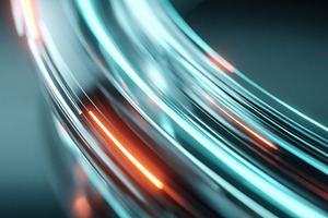Futuristic glowing curved lines in blue and orange, a Background Photo by AlyaAnd