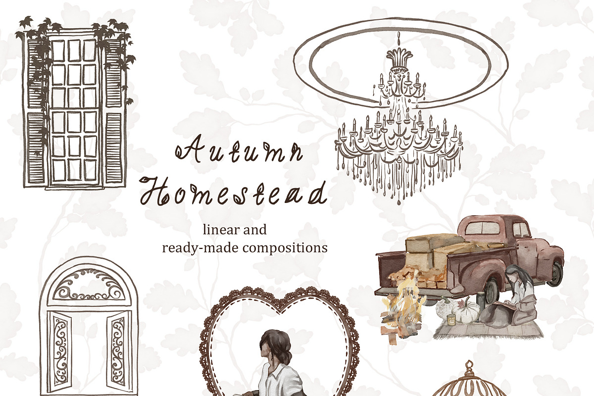 Autumn Homestead-Vintage Сlipart Set, a Seasonal Illustration by Amely.Art (Photo 13 of 14)