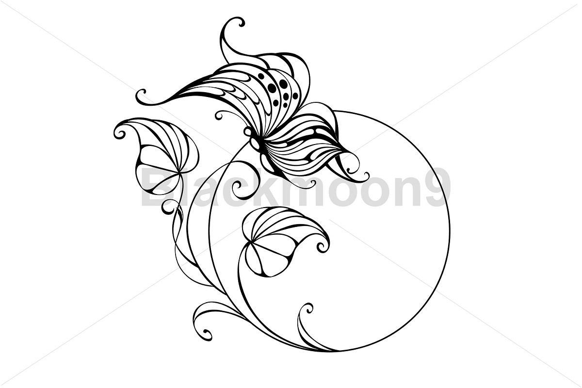 Circle with morning glory and moth, a Decorative Illustration by blackmoon9 (Photo 1 of 3)