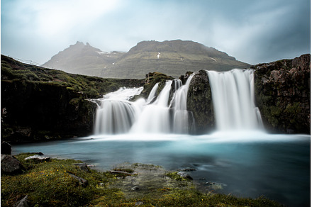 View to the Kirkjufell waterfall at