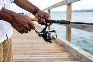Man Preparing a Fishing Rod on a Pier, a Sports & Recreation Photo by Davizro's Market