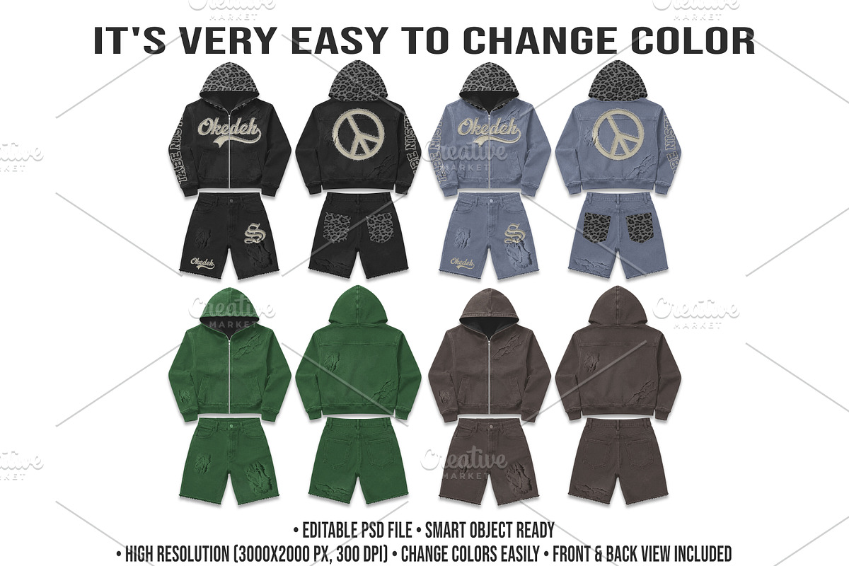 Distressed Zip Hoodie Set Mockup PSD, a Hoody Mockup by std.badboy (Photo 2 of 4)