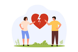 Couple Arguing Broken Heart Symbol, a Person Illustration by Flashvector