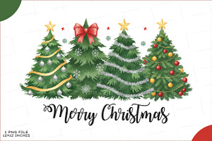 Watercolor Merry Christmas Tree PNG, an Illustration by SinaCreation