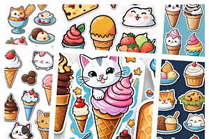 “Cute Cats & Ice Cream” bundle, an Illustration by ETARA by Mea Hau