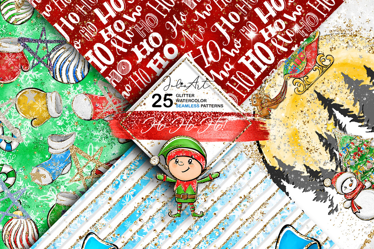 Ho-Ho-Ho christmas seamless patterns, a Pattern Graphic by JuliaStarArt-FantasyHome (Photo 2 of 12)