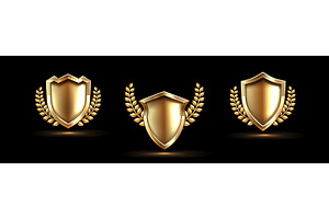 Golden shield emblems with laurel, an Object Illustration by art PVP - market