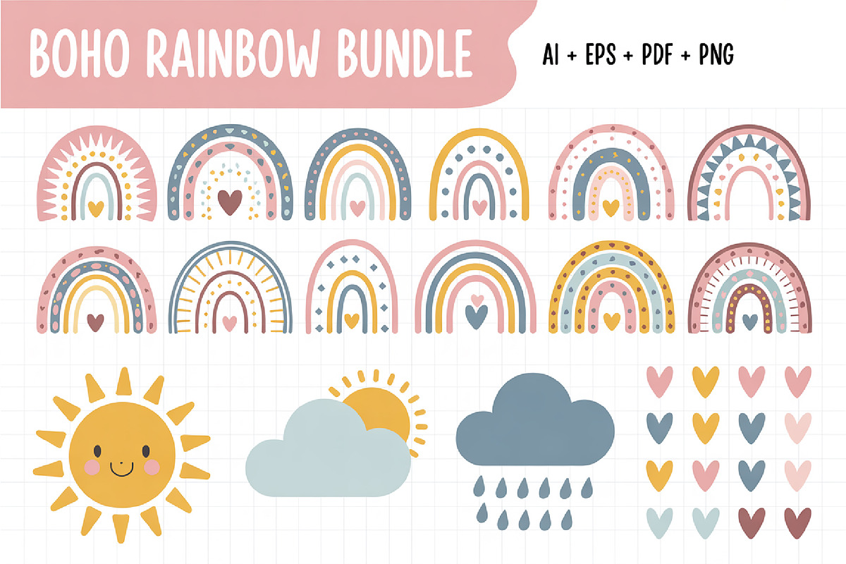 Boho Rainbow Bundle Design vector, an Object Graphic by Amazin_art
