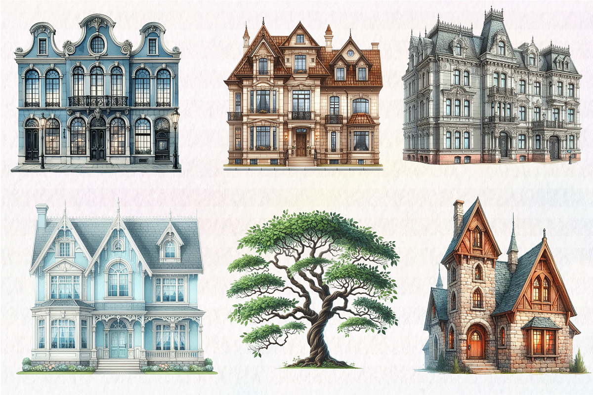 Houses watercolor clipart, an Illustration by CreationArt (Photo 3 of 5)