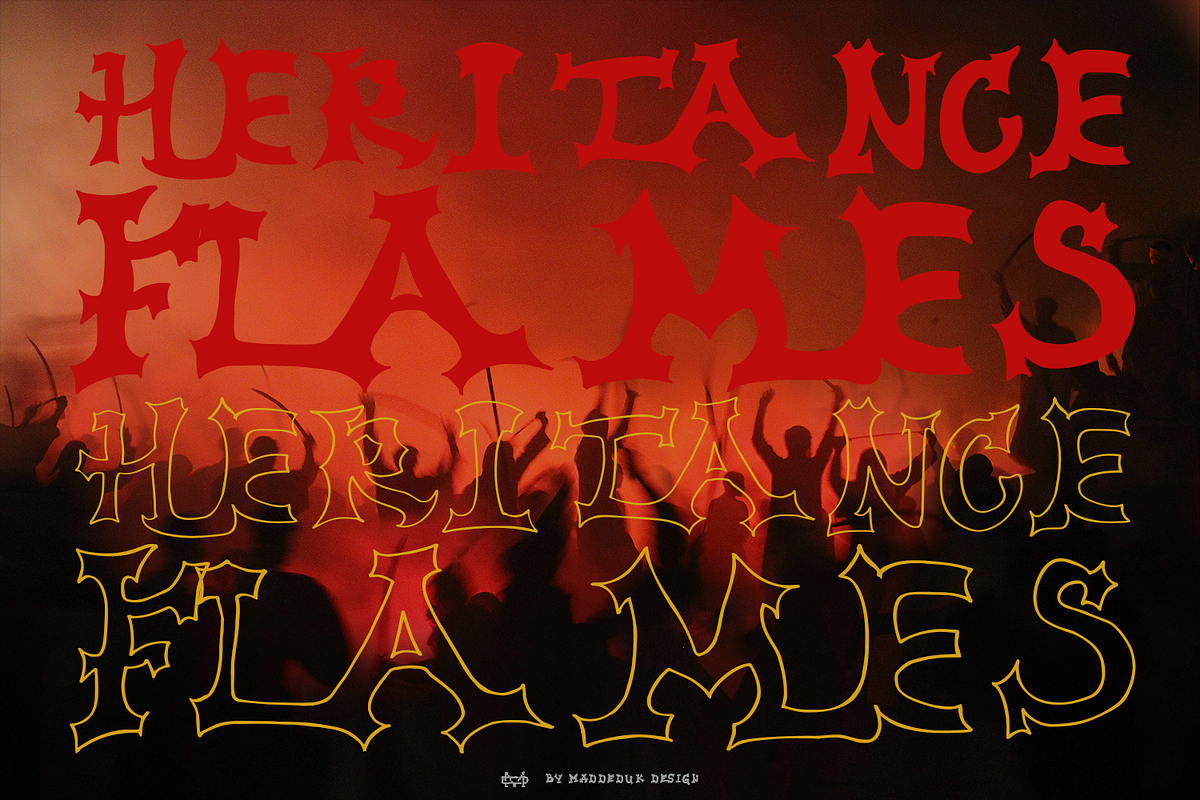 Heritance Flames Font, a Font by madeDeduk (Photo 1 of 10)