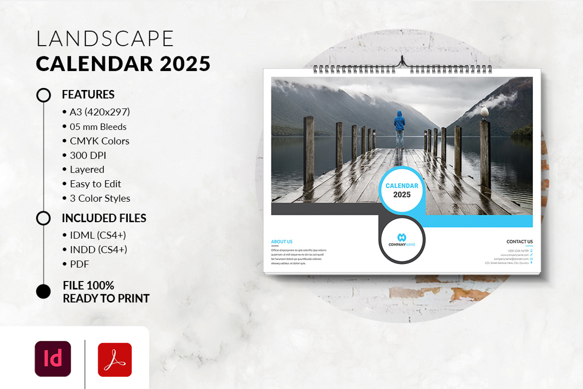 Landscape Calendar 2025, a Stationery Template by MstArtwork (Photo 7 of 7)