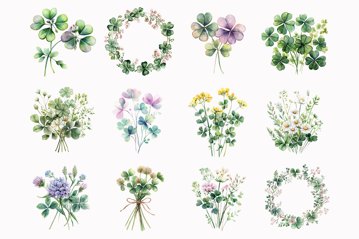 Watercolor Lucky Fields Floral Clipa, an Illustration by Design Market (Photo 2 of 4)