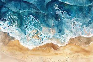 Waves crash softly on a sandy beach,, a Photo by Tanuart