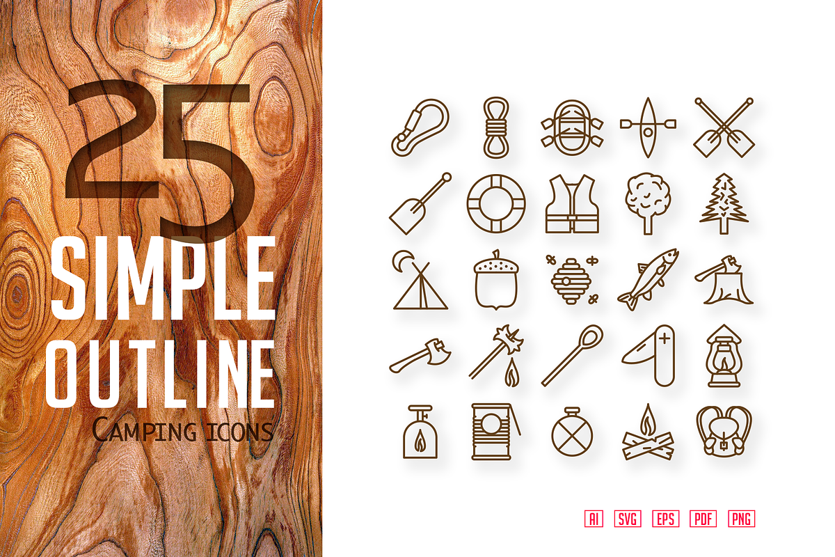 25 Camping icons set