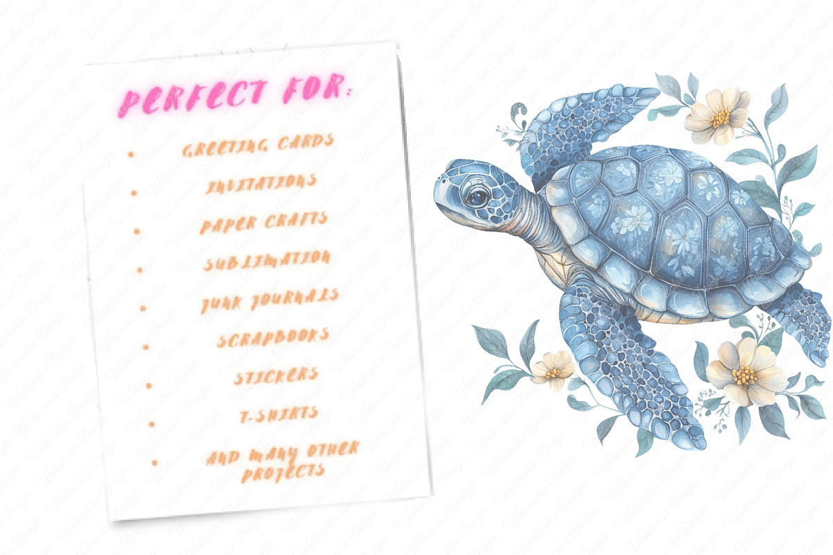 Watercolor Floral Sea Turtles, an Illustration by Watercolor design (Photo 6 of 11)