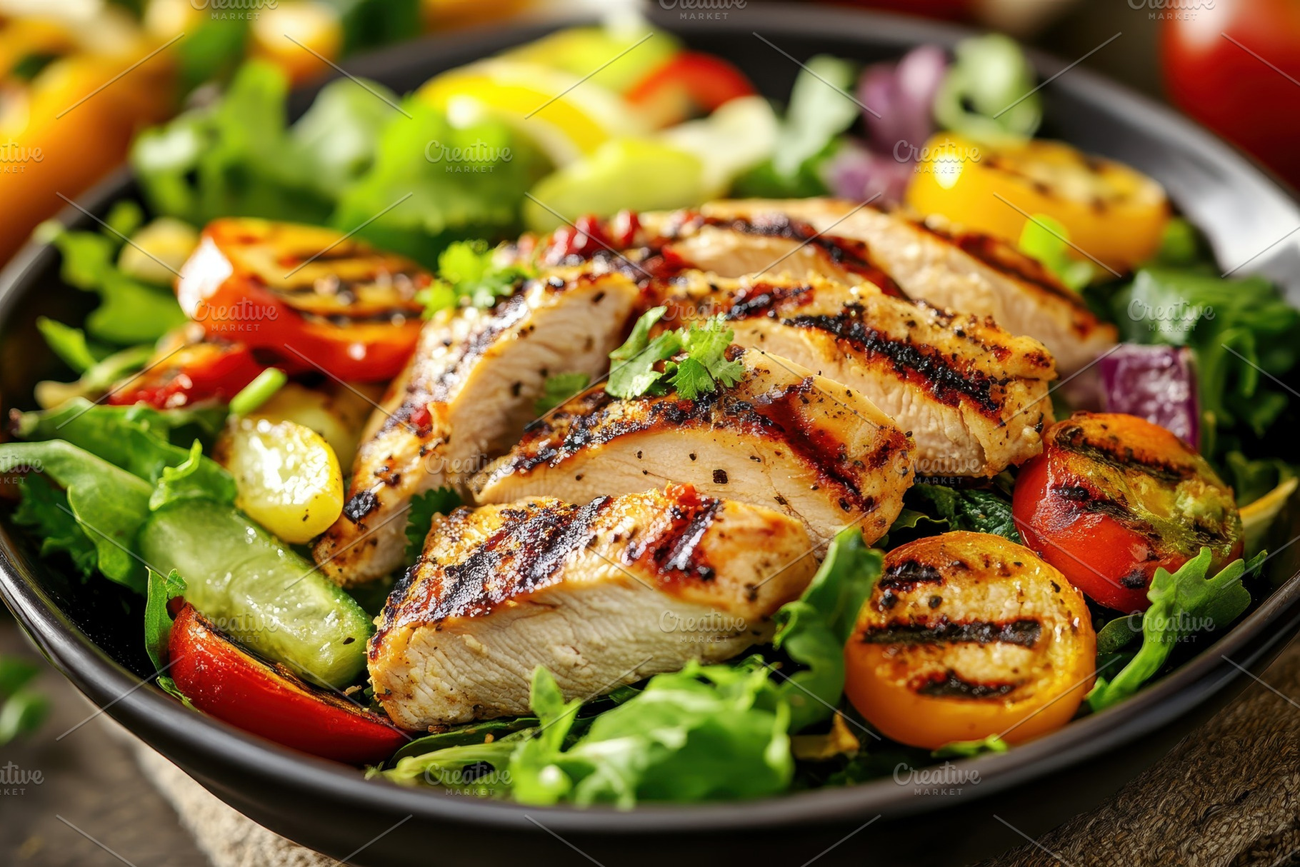 Grilled chicken served with salad, a Photo by Pavel_design
