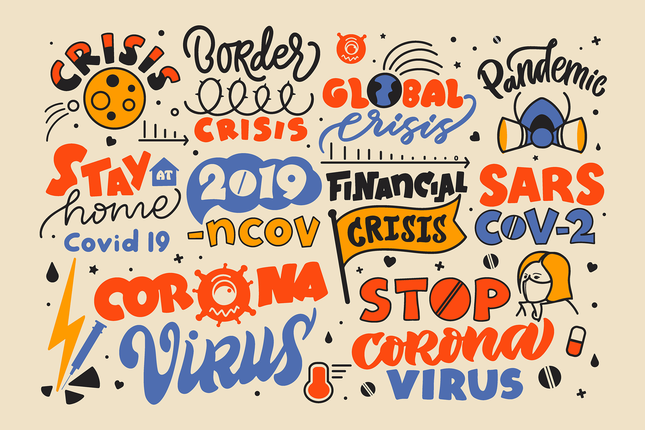 Coronavirus lettering phrases, a Healthcare Illustration by Lettering_Logo