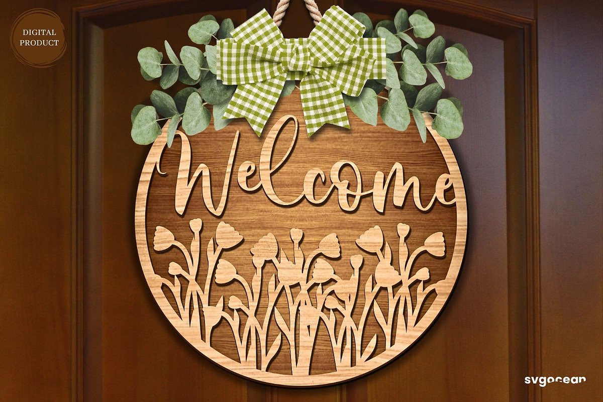 Welcome Floral Door Sign SVG Bundle, a Decorative Illustration by svgocean (Photo 6 of 16)