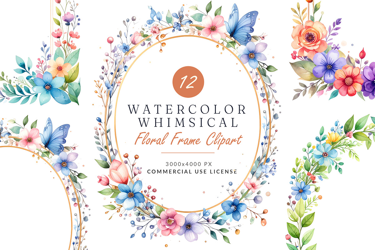 12 Whimsical Watercolor Frames, an Object Graphic by Graphicfresh