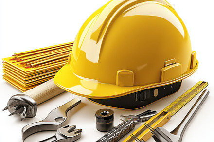 Yellow hard hat construction tools s, an Abstract Photo by Pixeness