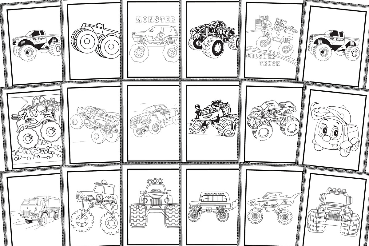75 Monster Truck Vector Coloring Pag, a Transportation Illustration by Blue Digital Studio (Photo 3 of 3)