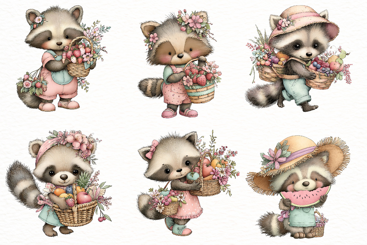 Whimsical Summer Raccoon clipart, an Illustration by Designworld (Photo 5 of 7)