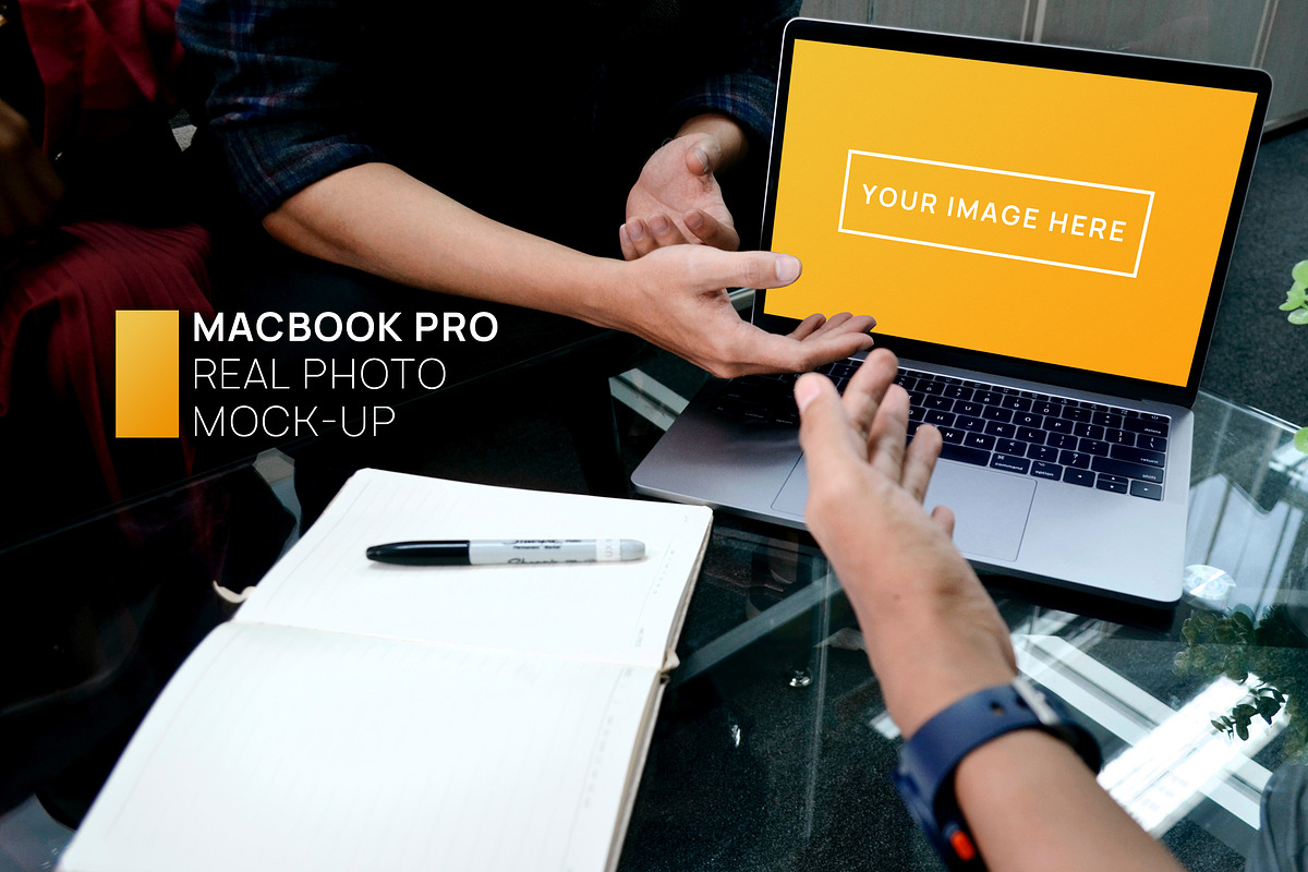 MacBook with Persons Photo Mockup, a Mac Mockup by Edito